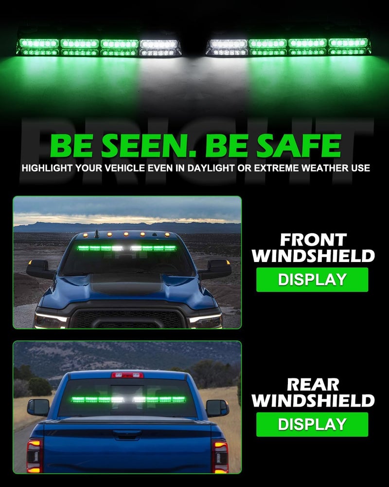 HLauto 604N Emergency Dash Strobe Lights: 2x16.8 inch Green Security Light w/Take Down, 48 LED Safety Flashing Warning Hazard Interior Windshield Light Bar for Truck Vehicle - Image 2